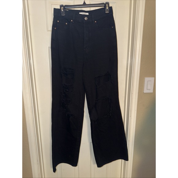 Pacsun Eco Black Distressed High Waisted Baggy Jeans Size 27 Grunge Button fly - Picture 2 of 7